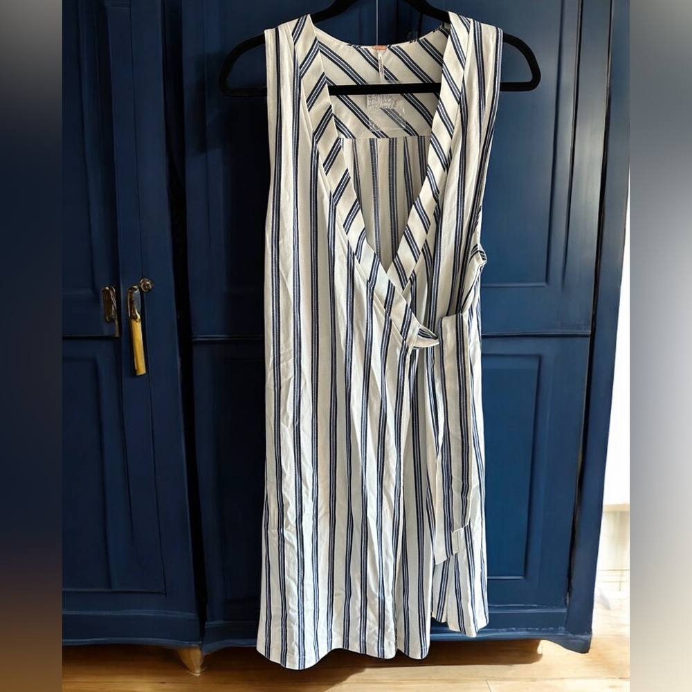 NWT FREE PEOPLE Blue Tuxedo Stripe Wrap Tunic Dress S